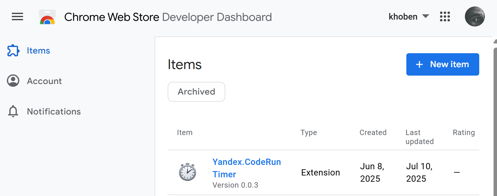 Chrome Web Store Console